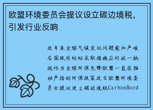 欧盟环境委员会提议设立碳边境税，引发行业反响