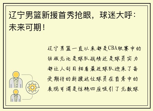 辽宁男篮新援首秀抢眼，球迷大呼：未来可期！